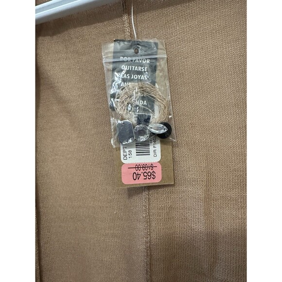 Crémieux Embellished Open Front Cropped Cardigan L Tan Wool Blend Rhinestones - Picture 3 of 10